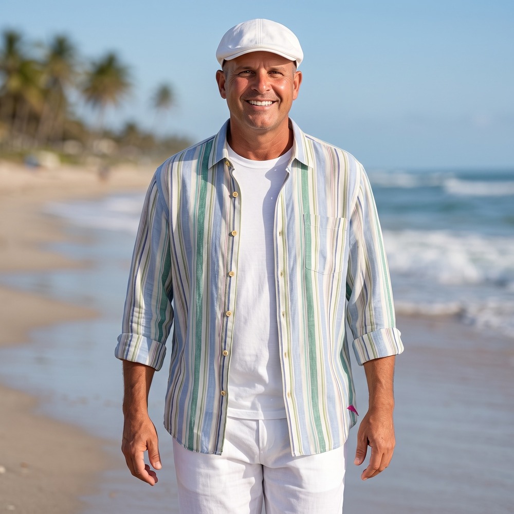 Tommy Bahama Mens XL Linen Button Down Shirt Blue Green Striped Long Sleeve